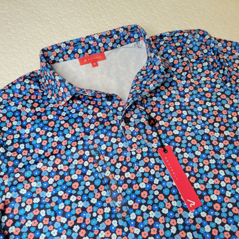 Redvanly Marne Polo Mens Medium Midnight Navy Multi Floral Golf Shirt MSRP $110. - Picture 12 of 16